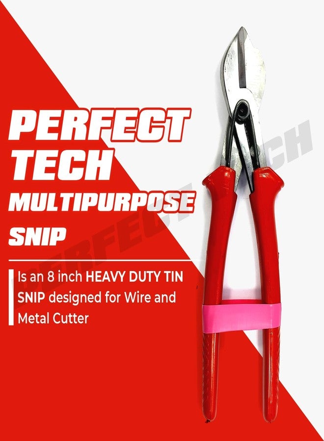 PERFECT TECH مقص صفيح متعدد الاستخدامات شديد التحمل من بيرفكت تك، بطول 8 بوصات، مصمم لقص مختلف المواد بسهولة ودقة. يمكنه قص الأسلاك الكهربائية، والصفائح المعدنية، والصاج، وقنوات PVC، وقطاعات إضاءة LED. - Image 2